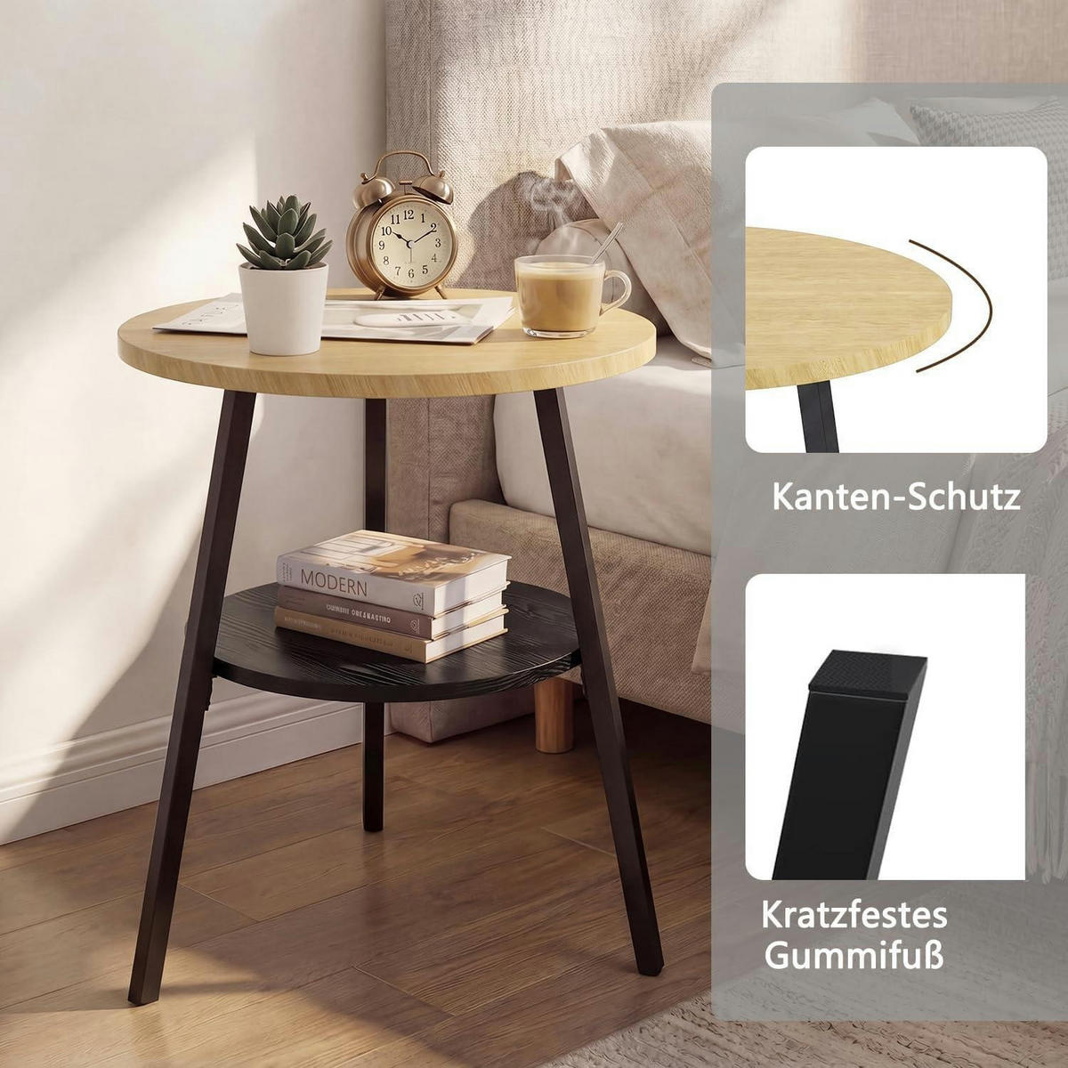 BEISTELLTISCH Rund Eiche 2 Etagen 55 cm - Braun, Holzwerkstoff (39.4/55/39.4cm)