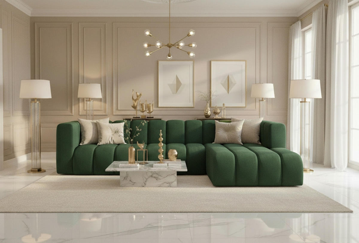 ECKSOFA L-Form GRAND 318 cm, Stoff Salvador, Grün, Rechts - Grün, Holz (318/179cm) - Kaiser Möbel