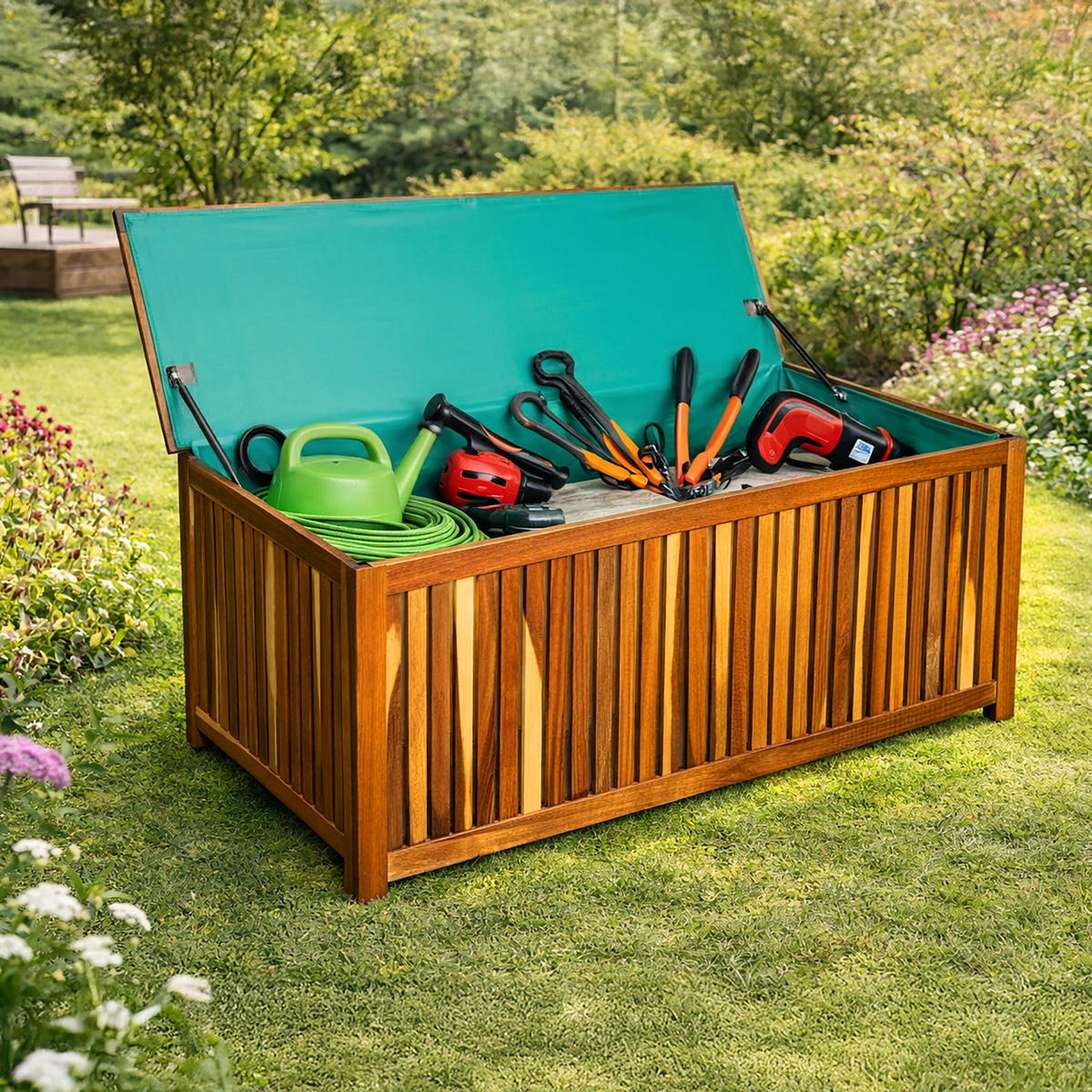 FÖRVARINGSLÅDA Natur akaciaträ lock - Ljusbrun, Trä/Plast (115/60/50cm) - Relaxdays