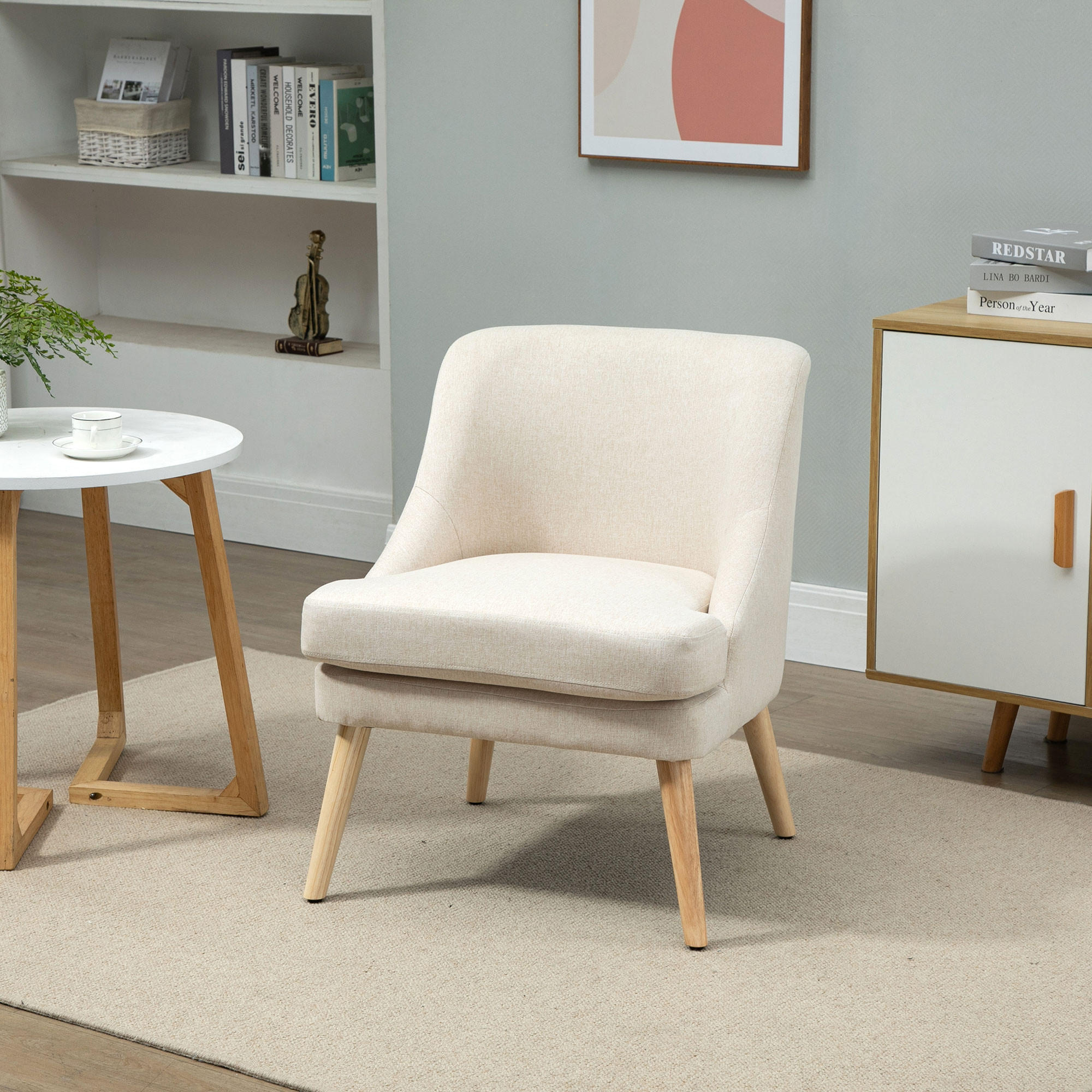SESSEL mit Armlehne Polsterstuhl Modern Leinen-Touch Weiß - Creme, Kunststoff (69/79.5/63cm) - HOMCOM