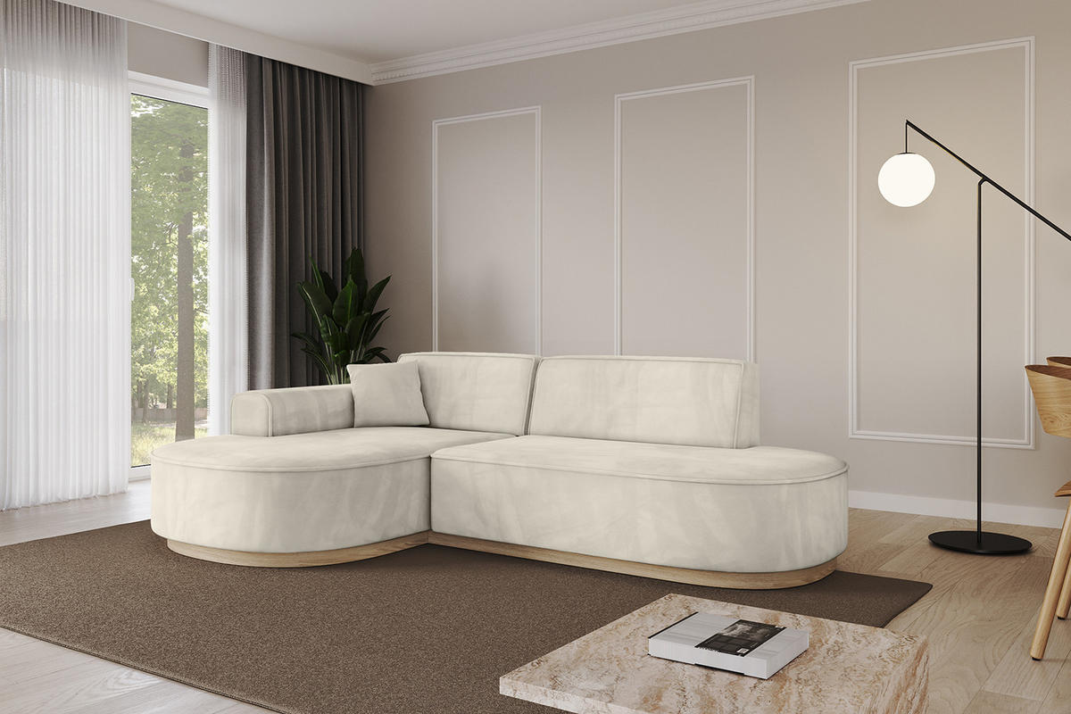ECKSOFA Ottomane Links MARI-L1-v1 - 243x171x83 cm Ecru Velours - Ecru, Holzwerkstoff/Textil (243/171cm) - ALTDECOR