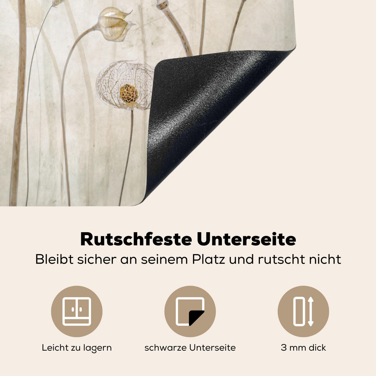 HERDABDECKPLATTE Blumen - Aquarell - Stilleben - Braun - Vintage 59x51 cm - Sandfarben, Kunststoff (59/0.2/51cm) - MuchoWow