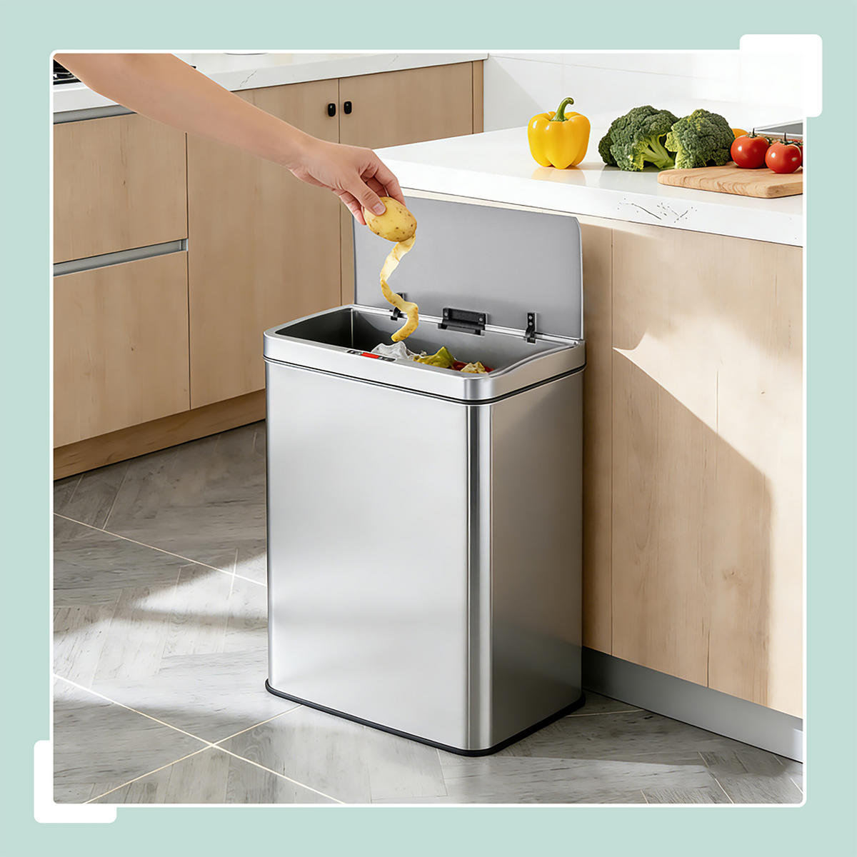 SENZOROVÝ kôš - strieborná, kov/plast (42/63/27cm) - Relaxdays