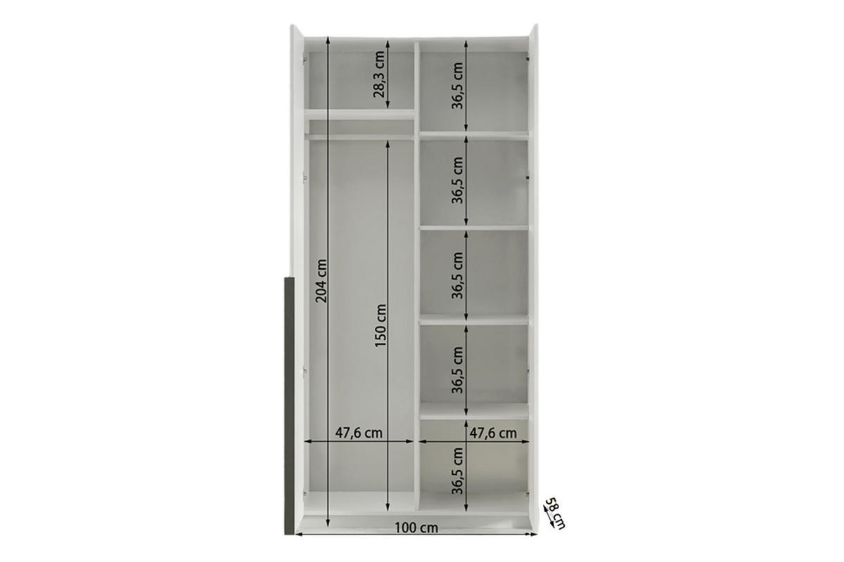 DREHTÜRENSCHRANK Apollonia mit Spiegel 100x204cm 2-türig, kaschmir, schwarze Griffe - Kaschmir/Schwarz, Kunststoff (58/205/100cm) - Margaret Hadas24