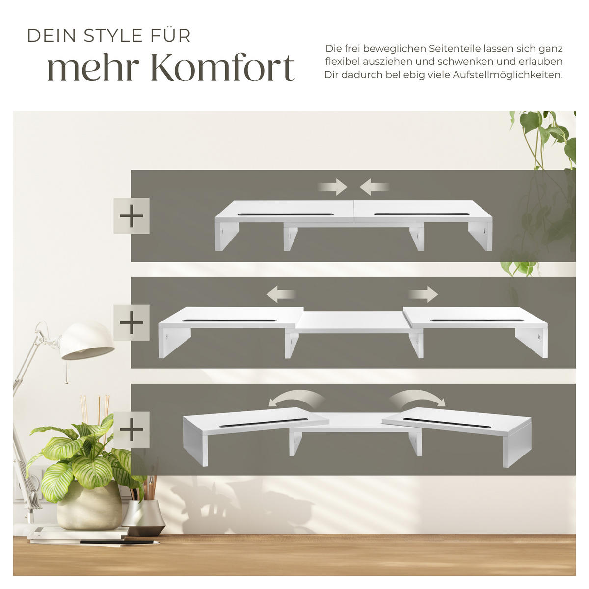 MONITORSTÄNDER Bozen,79 - 115 x 27 x 10,5 cm,weiß - Weiß, Holzwerkstoff (27/115/10.5cm) - tectake