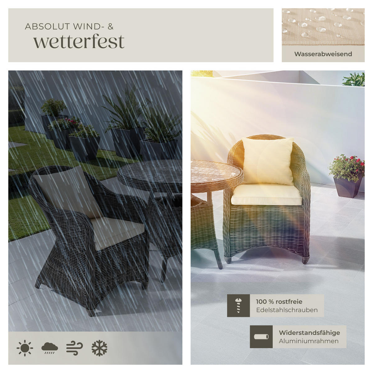 ALUMINIUM RATTAN SITZGRUPPE Zürich, kein Aufbau, grau - Grau, Kunststoff - tectake