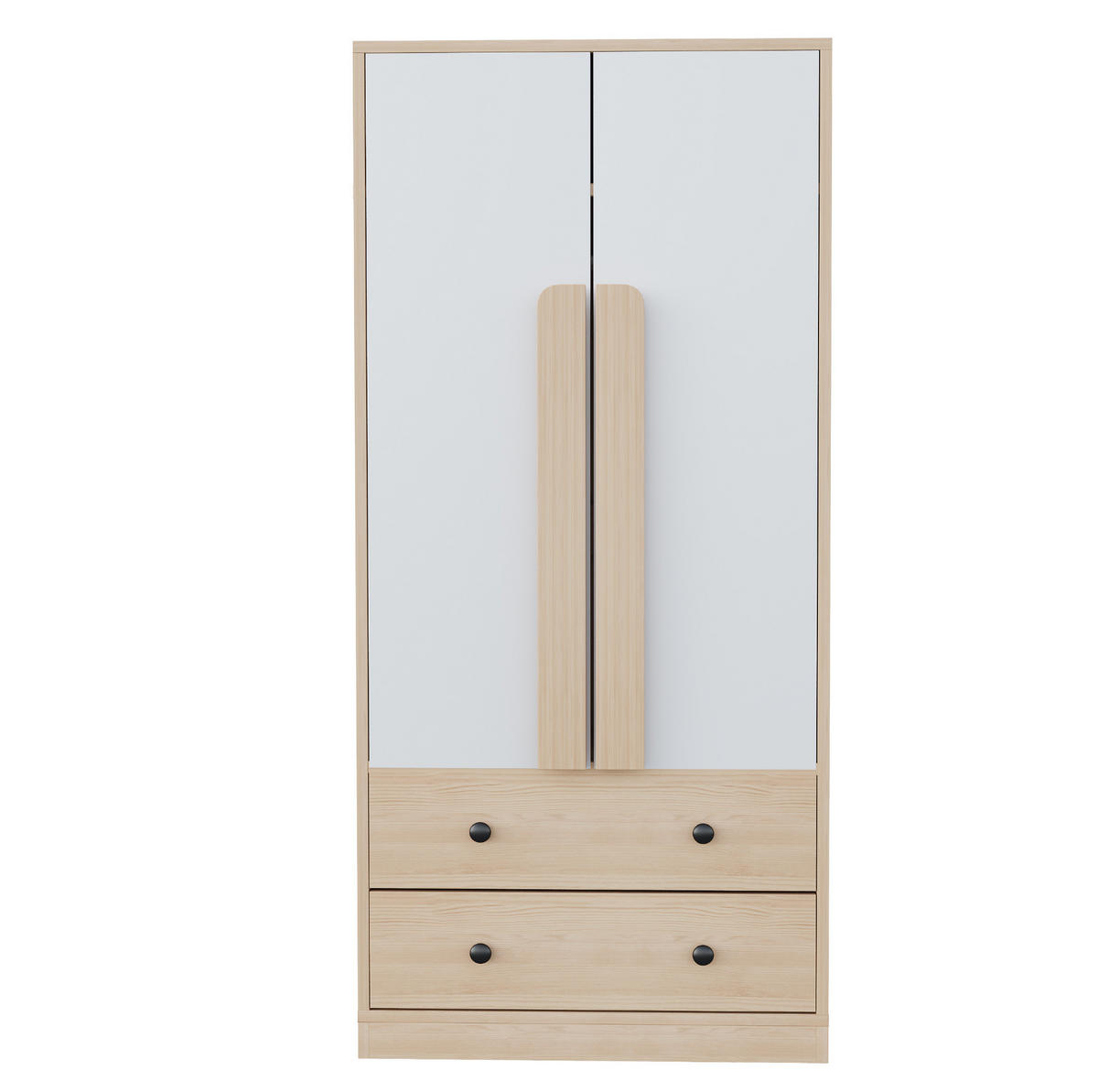 KLEIDERSCHRANK aus Holz 70x40x170 cm Natur/Weiß mit Doppeltüren und 2 Schubladen - Naturfarben, Holzwerkstoff (70/170/40cm) - Modfu