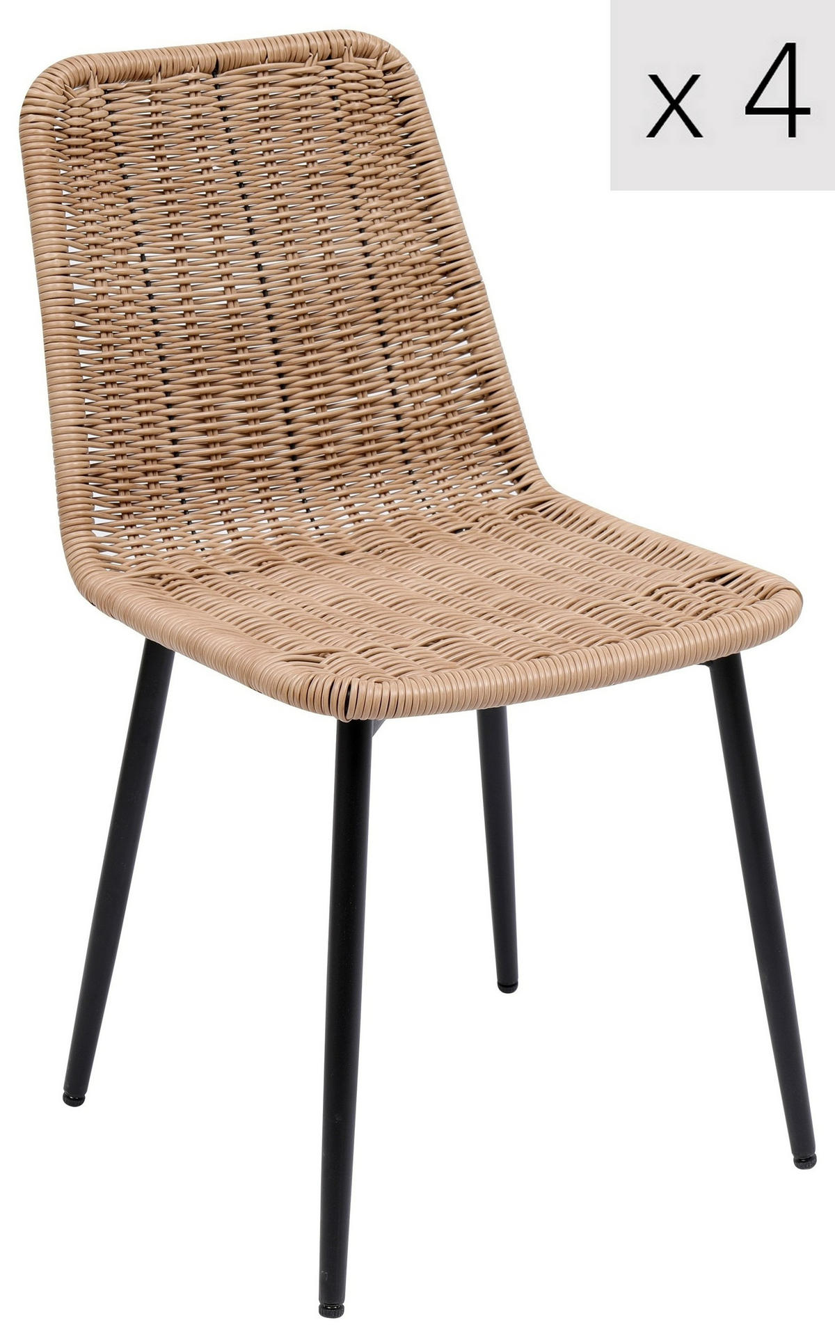 STUHL 4er-Set Rattan Braun - Braun, Metall (43/83/47cm) - Nordlys