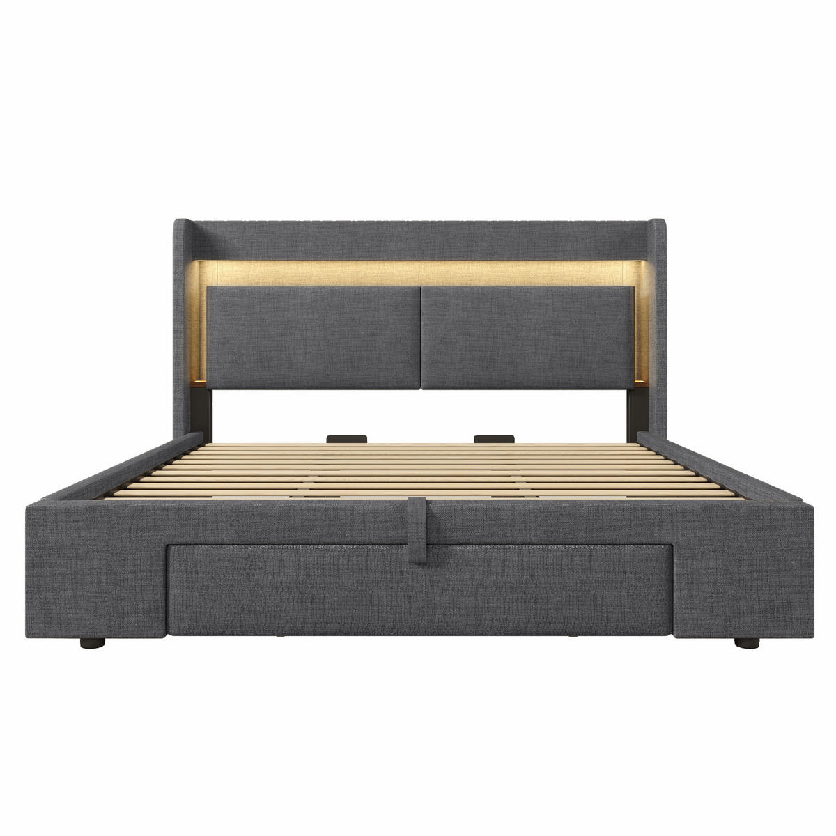 ČALÚNENÁ posteľ 180/200 cm s hydraulickým úložným priestorom, LED osvetlením a USB/USB-C, Sivá - sivá, textil (180/200cm) - Redom