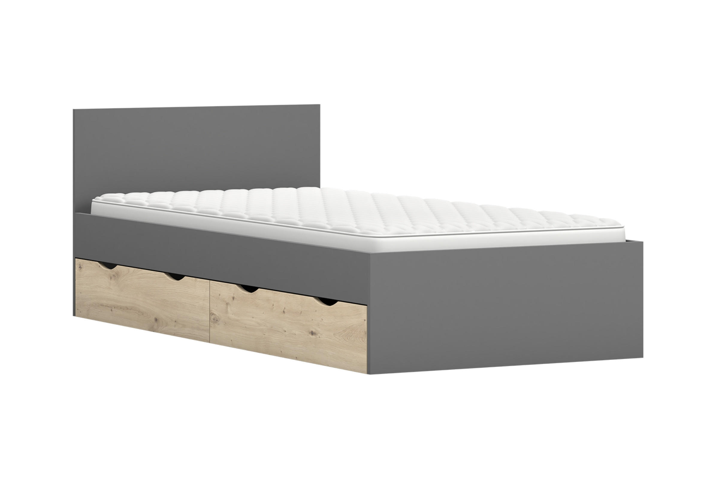 JUGENDBETT JUMI 90/200 in Grau/Eiche Artisan - Eiche Artisan/Grau, Holzwerkstoff (90/200cm) - Deine Möbel 24