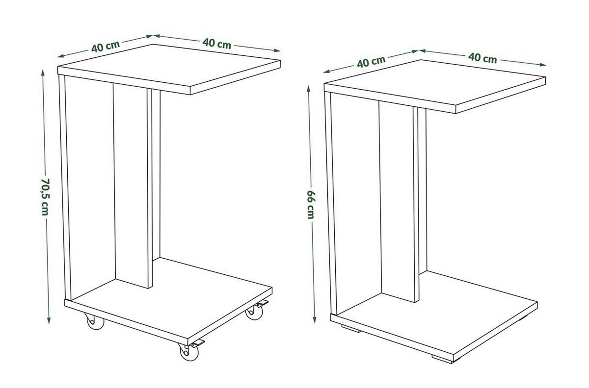 BEISTELLTISCH Rechteckig Eiche Gold mit Ablage und Rollen - Eichefarben, Holzwerkstoff (40/40/66cm) - designimpex