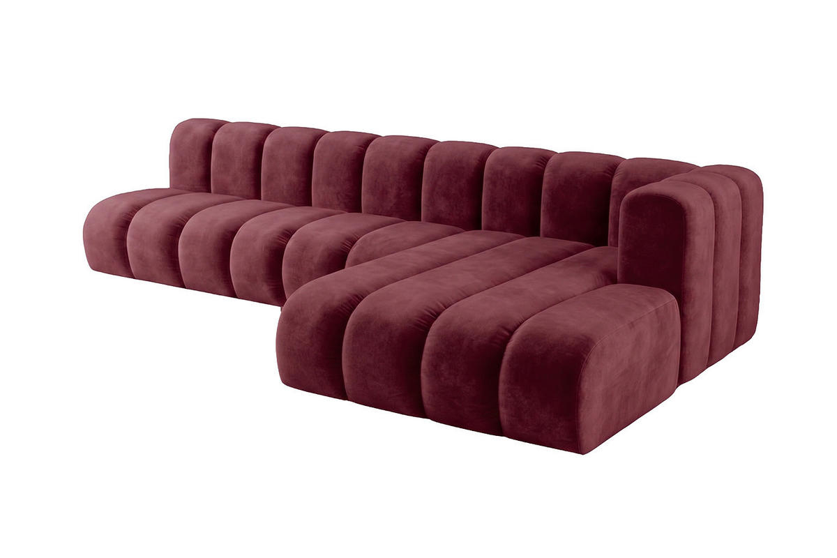 ECKSOFA Modulares In L-Form, Velvet-Stoff Riviera, Rotwein, Rechts, GRAND 295 cm - Dunkelrot, Holz (295/179cm) - Kaiser Möbel
