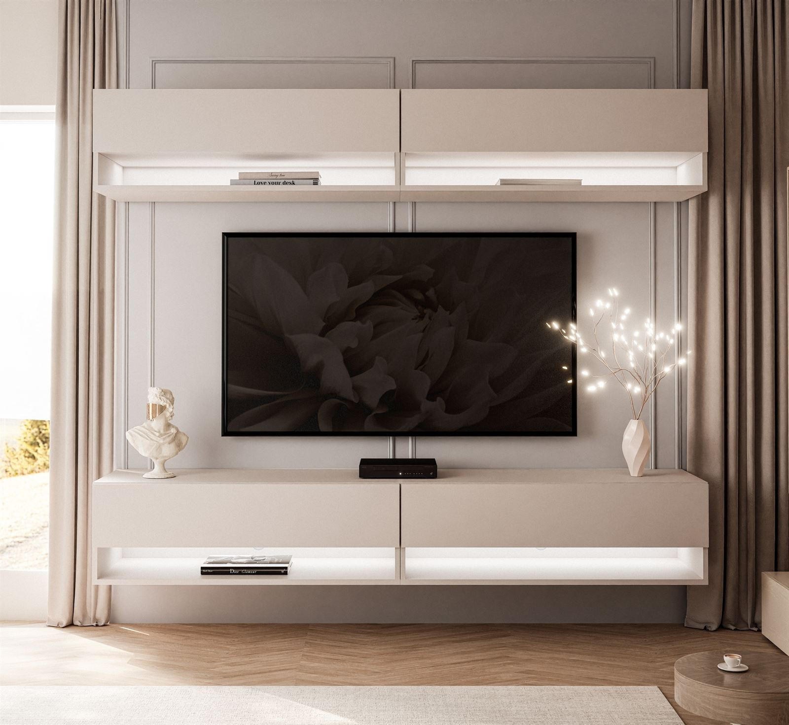 WOHNWAND Calante mit LED-Beleuchtung - Kaschmir, Holzwerkstoff (180/30/35cm) - Lookway