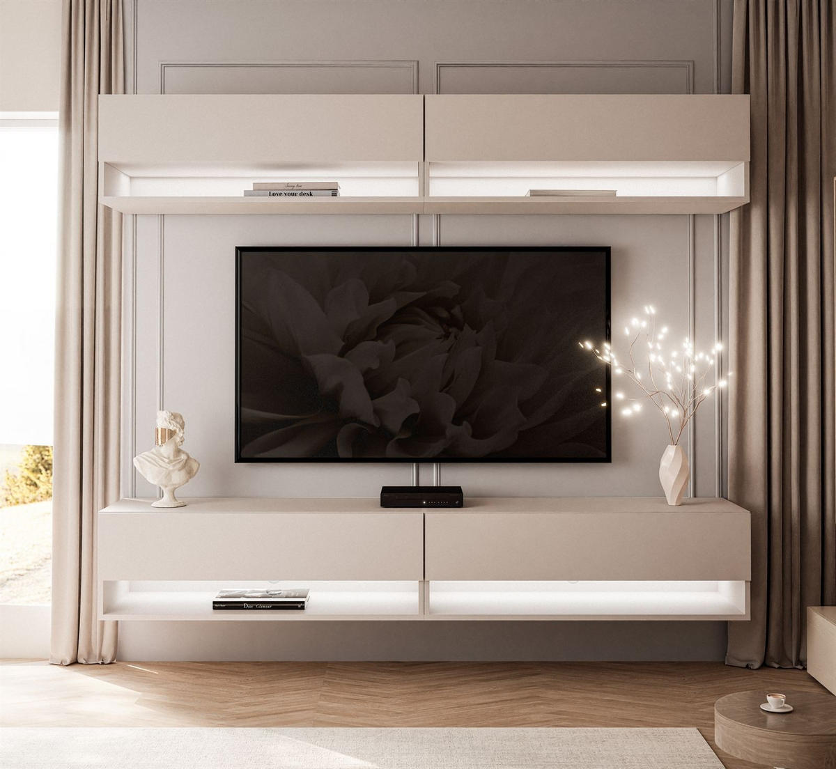 WOHNWAND Calante mit LED-Beleuchtung - Kaschmir, Holzwerkstoff (180/30/35cm) - Lookway