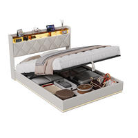 POLSTERBETT 140/200 cm Jugendbett Beige mit verstellbarer LED-Beleuchtung & USB - Beige, Holz/Textil (140/200cm) - PARAFTA HOME