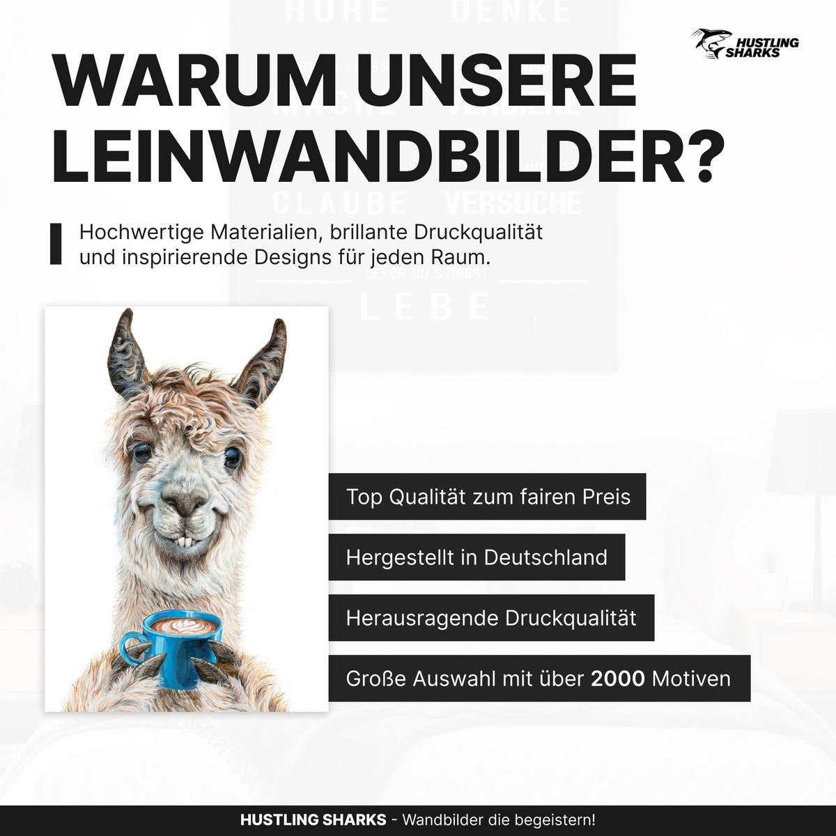LEINWANDBILD Lama Latte 40x60 cm - Blau/Beige, Papier (40/60cm)