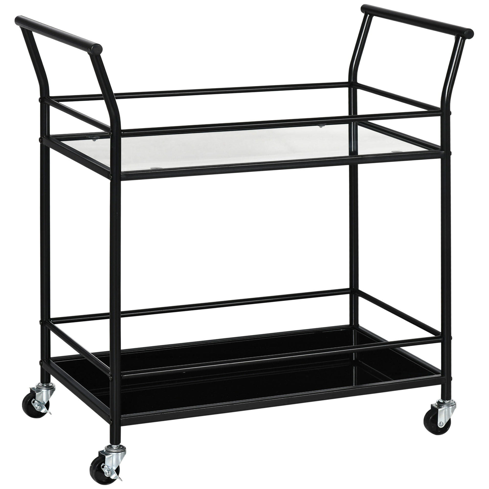 KÜCHENWAGEN, Rollwagen, Servierwagen mit 2 Ablagen, Trolley, Beistellwagen - Schwarz, Glas (40/80/75cm) - HOMCOM