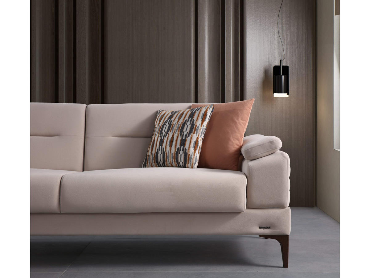 SOFA Eluna 3-Sitzer Mikrofaser Webstoff Beige - Beige, Kunststoff/Textil (230/85/90cm)