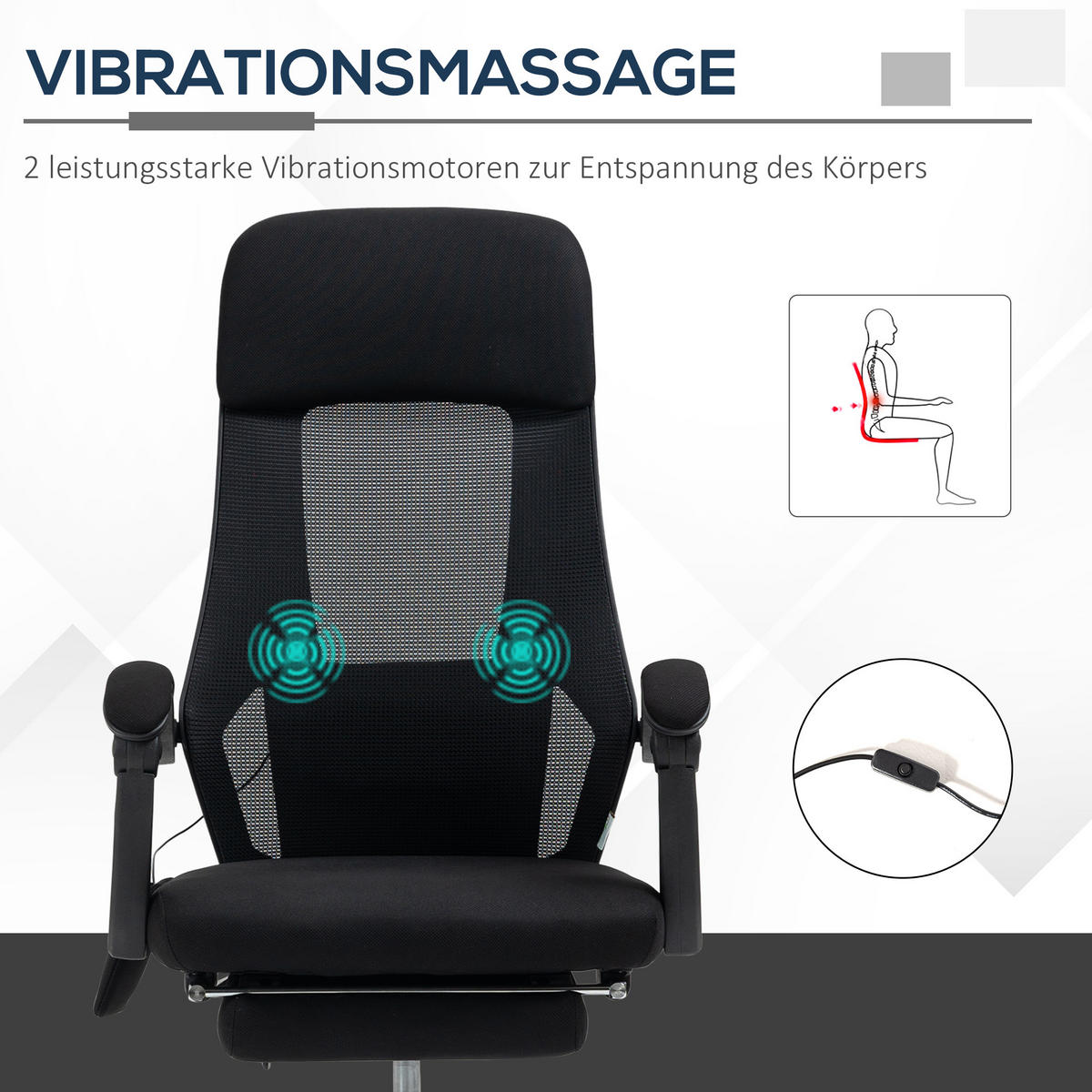 BÜROSTUHL mit Massagefunktion, Schwarz - Schwarz, Kunststoff (57/123/60cm) - Vinsetto