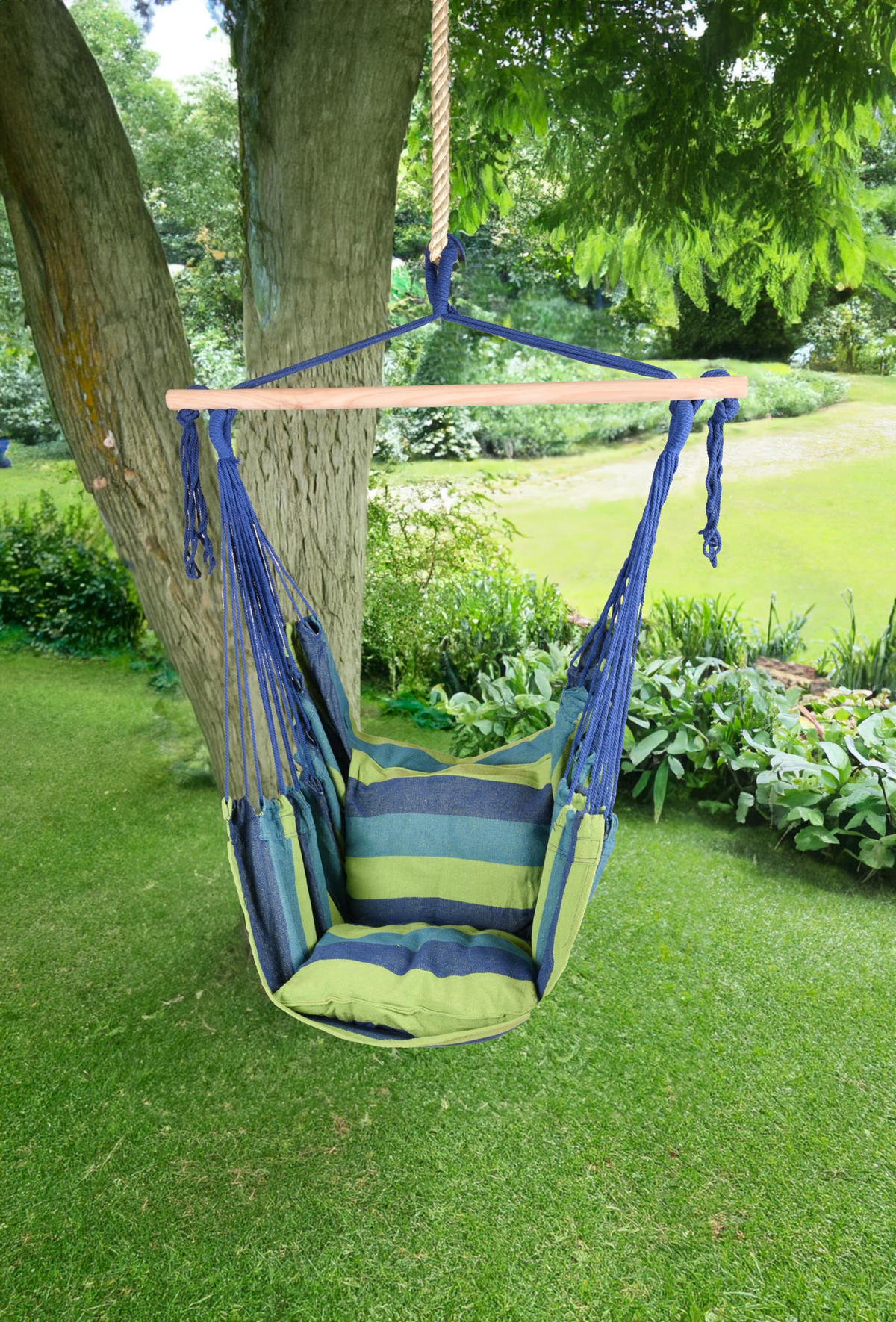 HÄNGESESSEL Mainz mit 2 Kissen Grün Hängesitz - Grün, Holz (90/120/65cm) - DELUKE