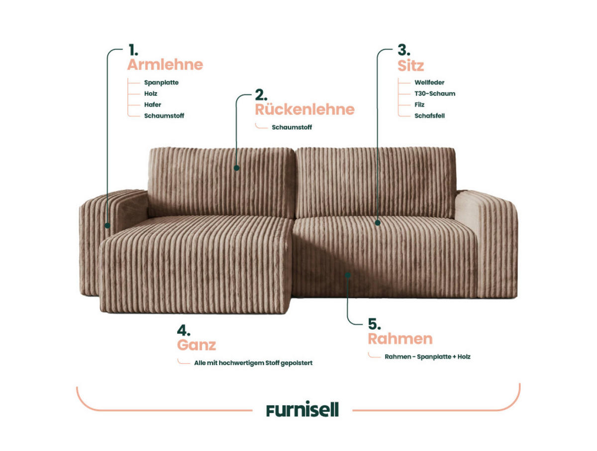 ECKSOFA mit Schlaffunktion Cord Grün - Grün, Textil (244/149cm) - Furnisell