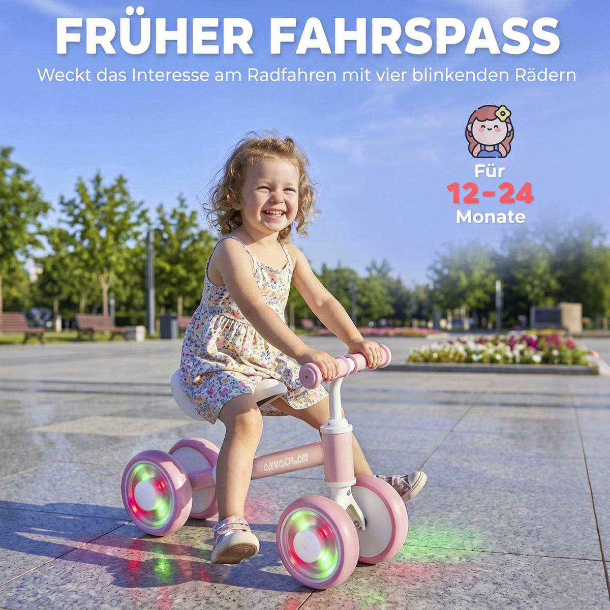 KINDER-LAUFRAD Stahl EVA Rosa - Rosa, Metall (52/22/37cm) - AIYAPLAY