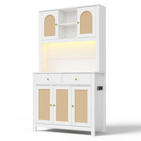 BUFFET DE-38637 100/40/180 cm LED-Beleuchtung und 5 Rattantüren Weiß - Weiß, Holzwerkstoff (100/180/40cm) - ComfortXL