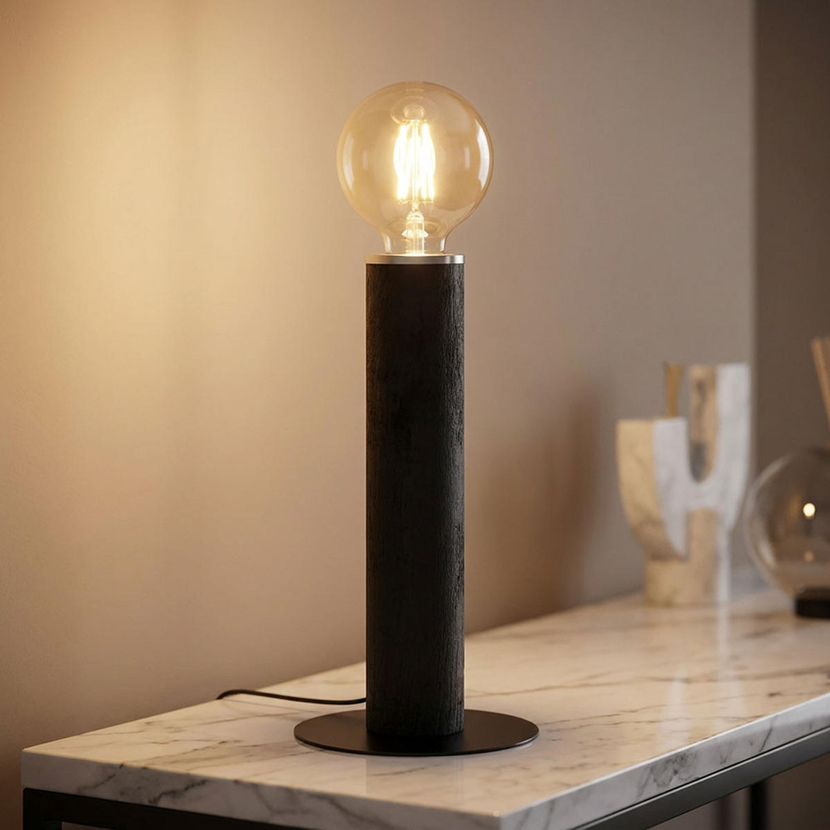 TISCHLEUCHTE Holz Schwarz matt - Schwarz, Holz (15/15/30.5cm) - Globo Lighting