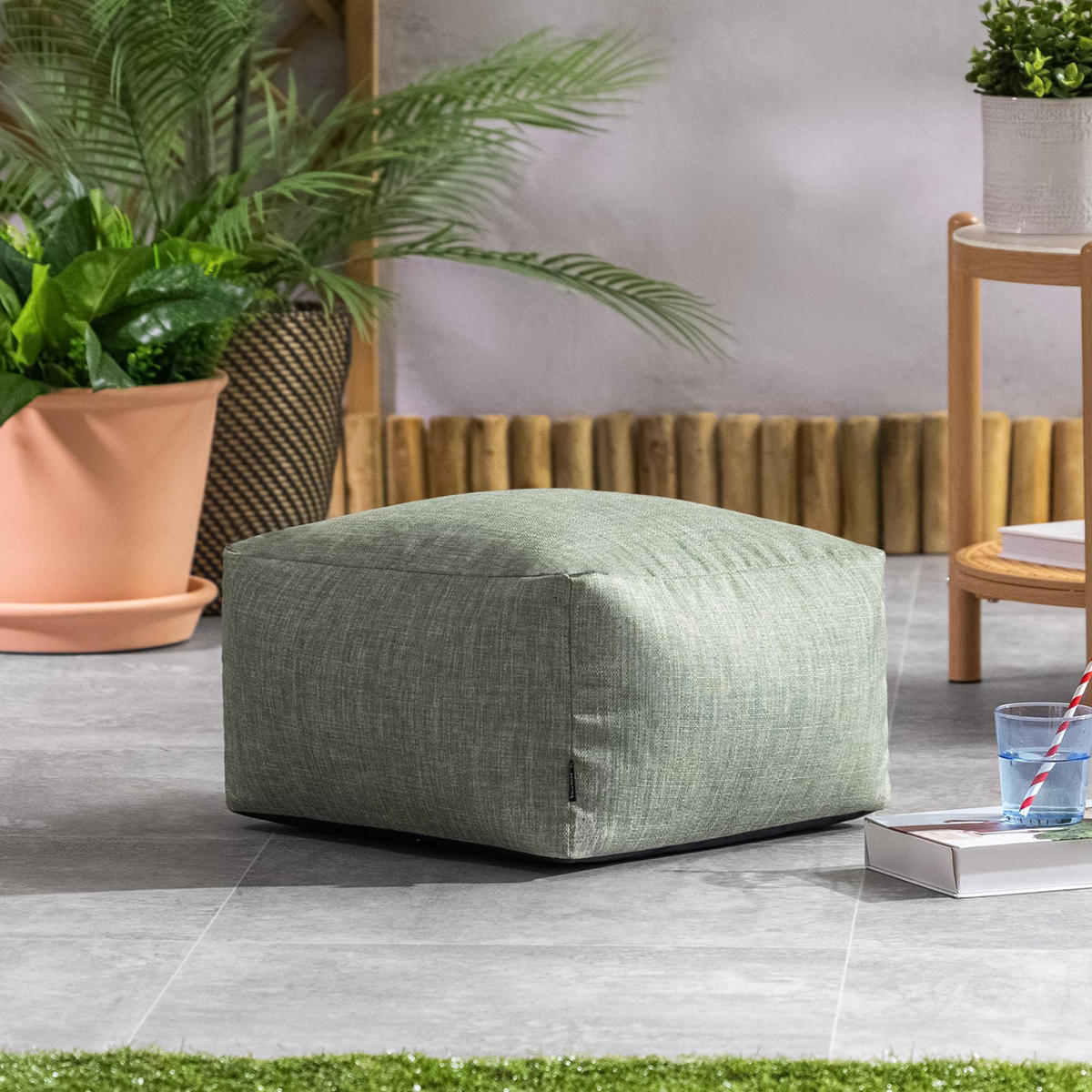 POUF Outdoor Amara - Salbeigrün, Textil (40/24/40cm) - icon