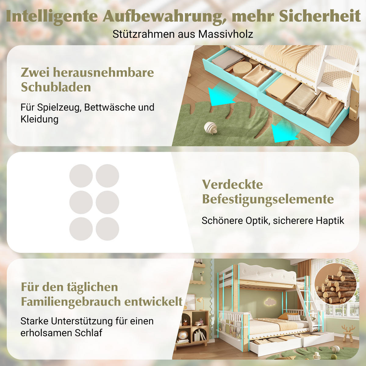 ETAGENBETT 90/200 cm & 140/200 cm in Weiß & Eiche mit Schubladen und Zeitschriftenständer - Eichefarben/Weiß, Holz/Holzwerkstoff (140/200cm) - CHICFURN