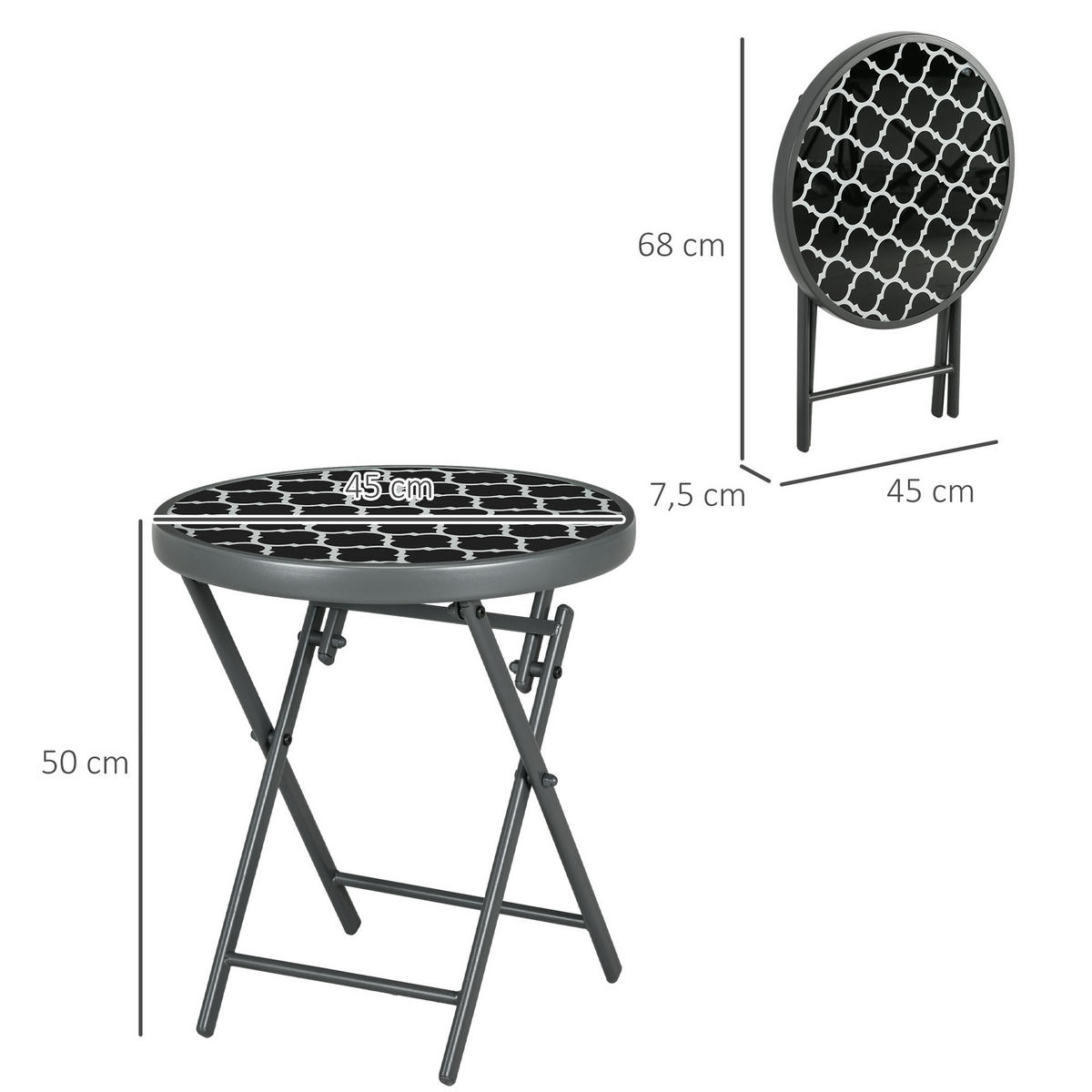 BEISTELLTISCH, Schwarz, Metall, Glas - Schwarz, Glas/Metall (45/45/50cm) - Outsunny