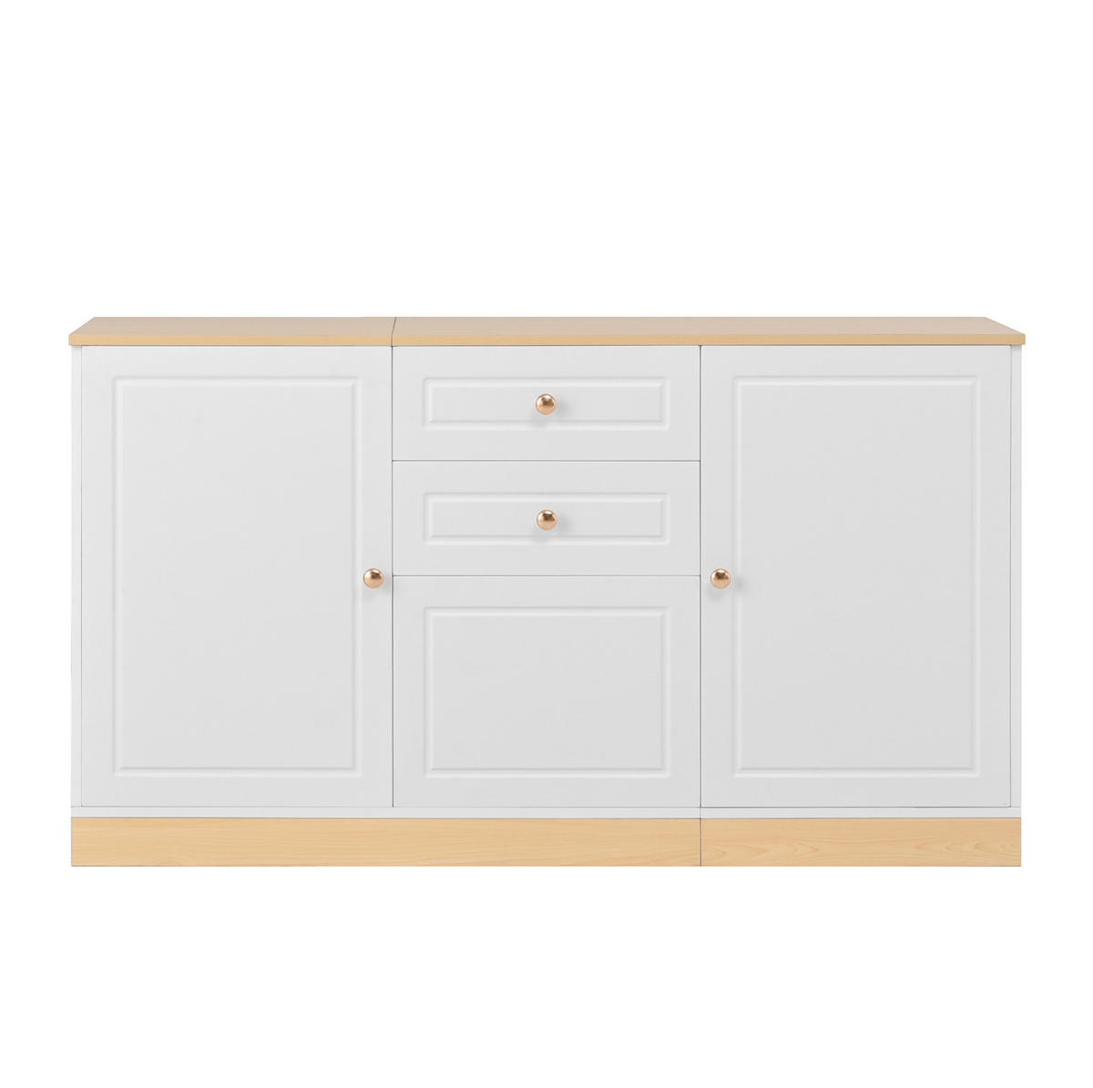 SIDEBOARD 135,5/39/76 cm mit 3 Türen, 2 Schubladen und verstellbaren Einlegeböden, Weiß und Holzfarbe - Weiß, Holzwerkstoff (135.5/76/39cm) - Redom