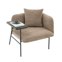 SESSEL Chenille Khaki mit Beistelltisch und Seitentaschen - Hellbraun, Textil/Metall (86/71/72cm) - WISHDOR