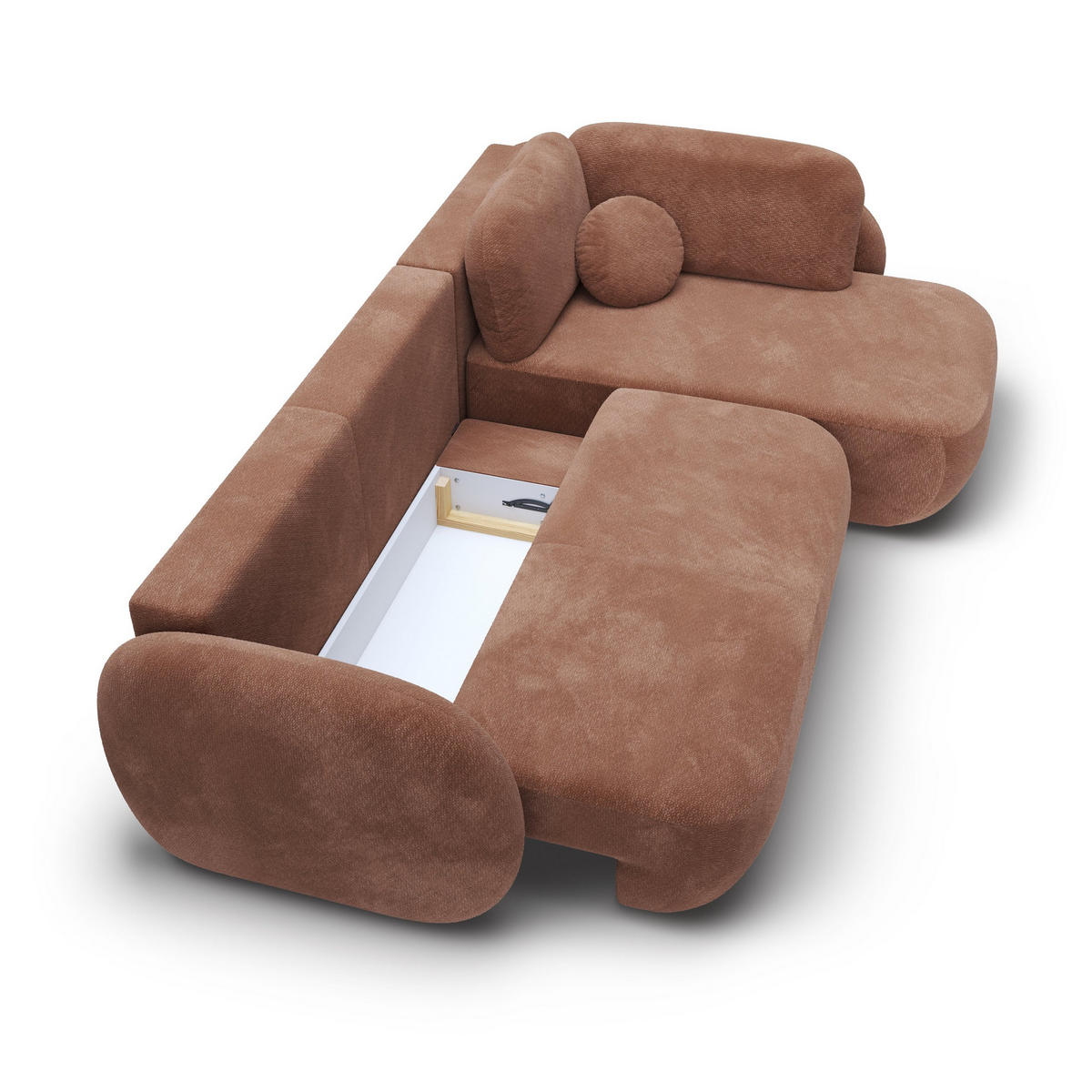 ECKSOFA AMICO II R-S Braun Geflochtener Stoff mit Schlaffunktion - Braun, Holz (289/190cm) - MASSENO