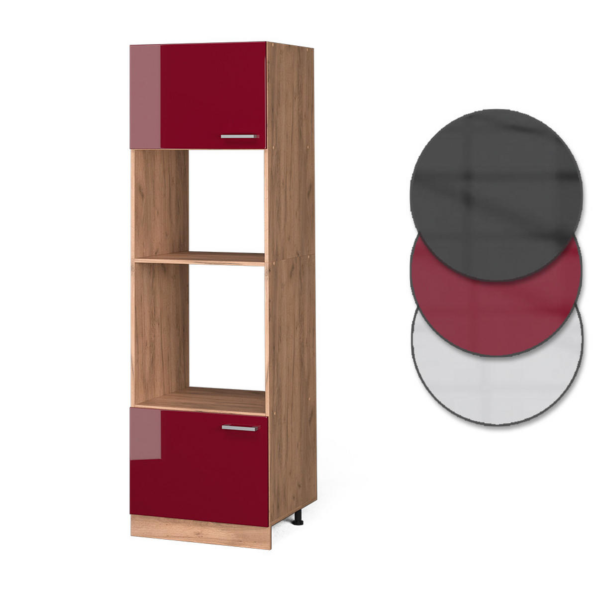 MIKROWELLENSCHRANK R-Line Rot Hochglanz 60 cm - Honigeiche/Bordeaux, Holzwerkstoff (60/206.8/57.2cm) - Vicco