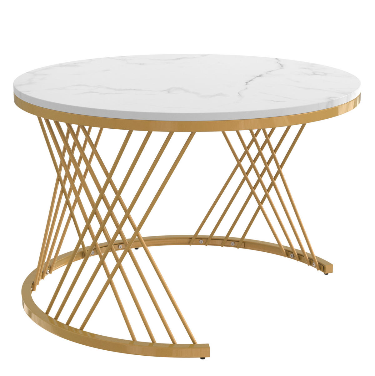 COUCHTISCH-SET 70/70/48 cm mit Schublade, Marmormuster und MDF, Weiß/Gold - Weiß, Holzwerkstoff (70/70/48cm) - Redom