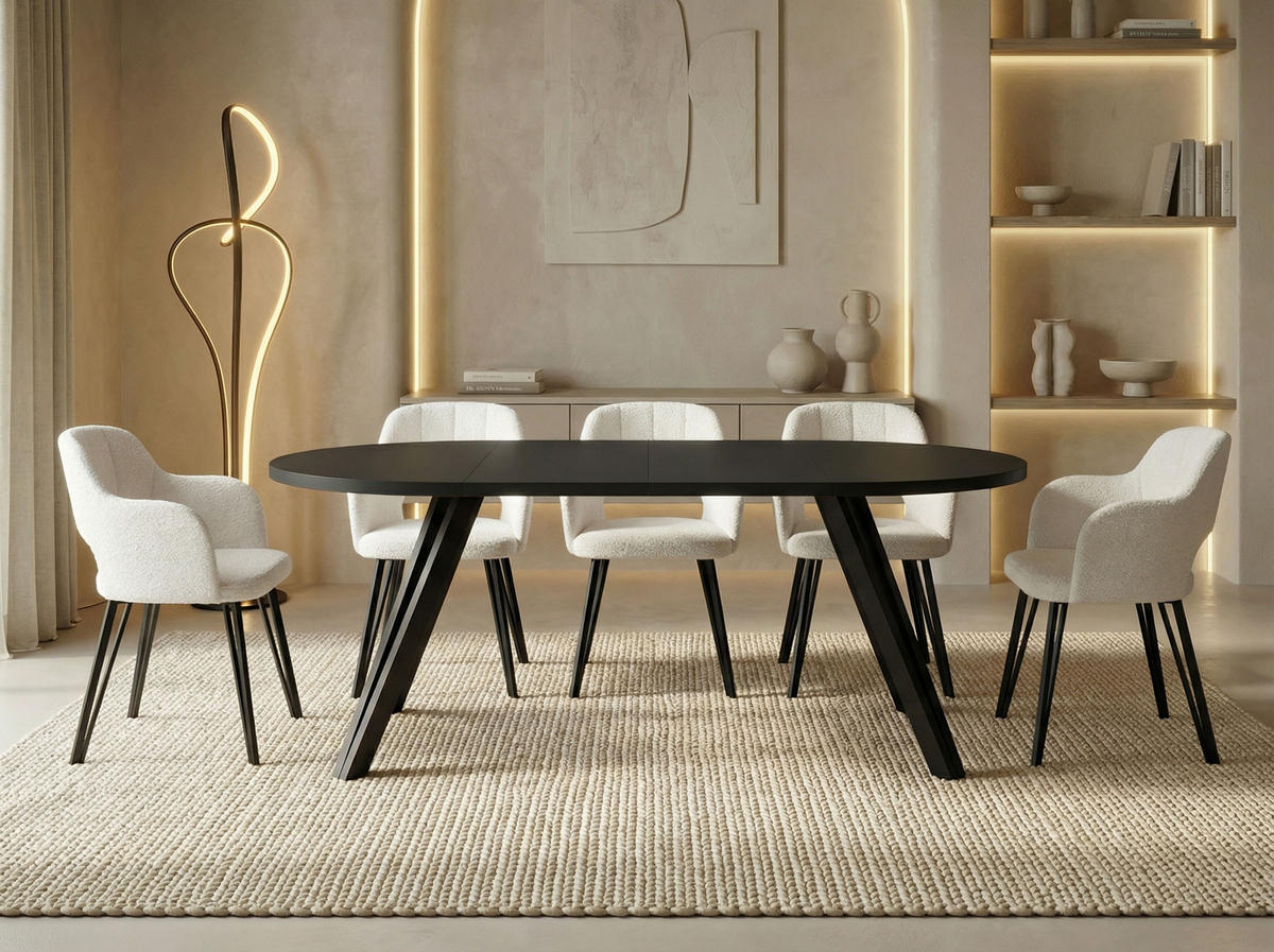 ESSTISCH Ravero runder ausziehbarer, Schwarz 100-180/100/77 cm - Schwarz, Holz/Holzwerkstoff (100/100/77cm) - WFL GROUP