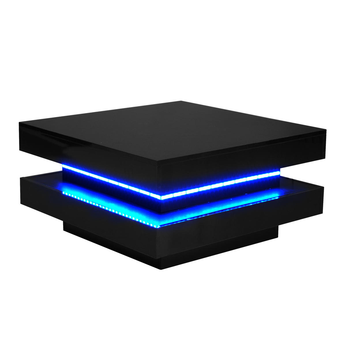 COUCHTISCH 70/70/36 cm Schwarz mit LED-Beleuchtung und Bluetooth-App-Steuerung - Schwarz, Holzwerkstoff (70/70/36cm) - OKWISH