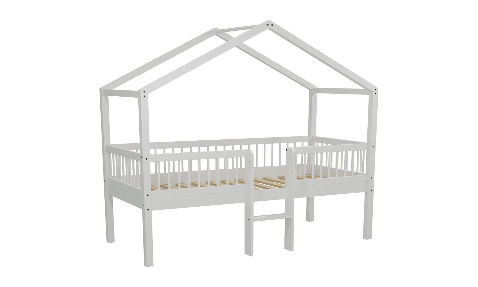 HAUSBETT HALBHOCH 90x200 Keeley Buche Weiß Leiter Mitte - Weiß, Holz (90/200cm) - 58aufmkessel