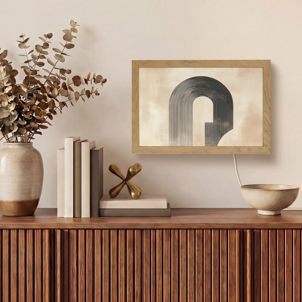 NÁSTĚNNÁ LAMPA Luk - Pruhy - Minimalistický - Černý 30x20 cm - béžová, kompozitní dřevo (30/20/8cm) - OnlyWow