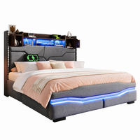POLSTERBETT 140/200 cm aus Leinen und MDF mit LED-Beleuchtung, Grau - Grau, Textil (140/200cm) - OKMYHOME