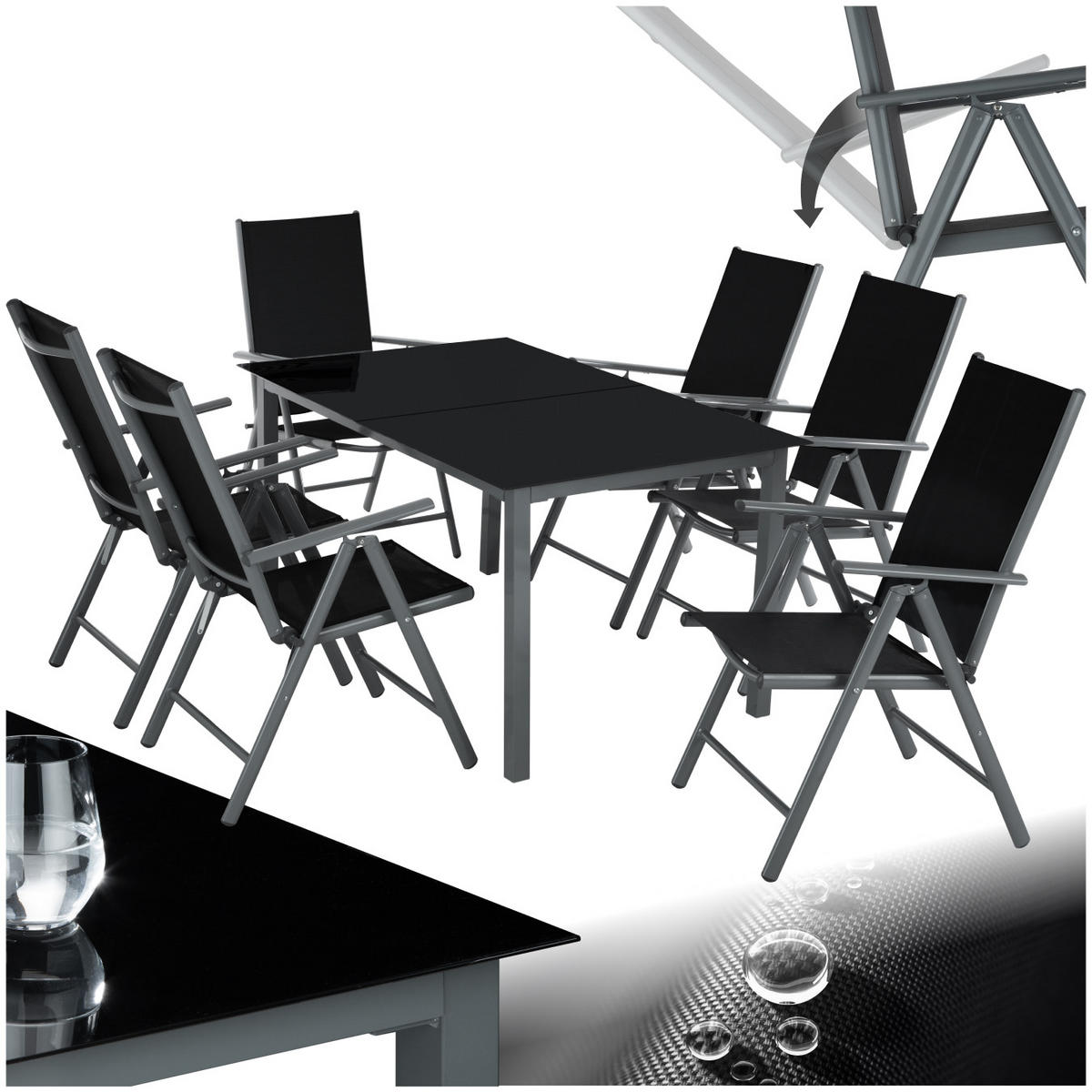 SITZGRUPPE Ercolano,Tisch mit Sicherheitsglasplatten und Ausgleichsschrauben,anthrazit - Anthrazit, Naturmaterialien/Kunststoff - tectake
