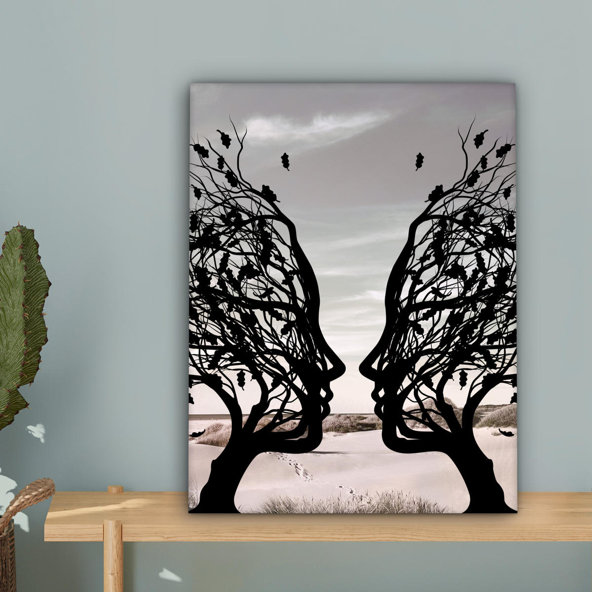 LEINWANDBILD Strand - Meer - Menschen - Baum - Moderne Kunst 30x40 cm - Hellgrau, Textil (30/40cm) - MuchoWow