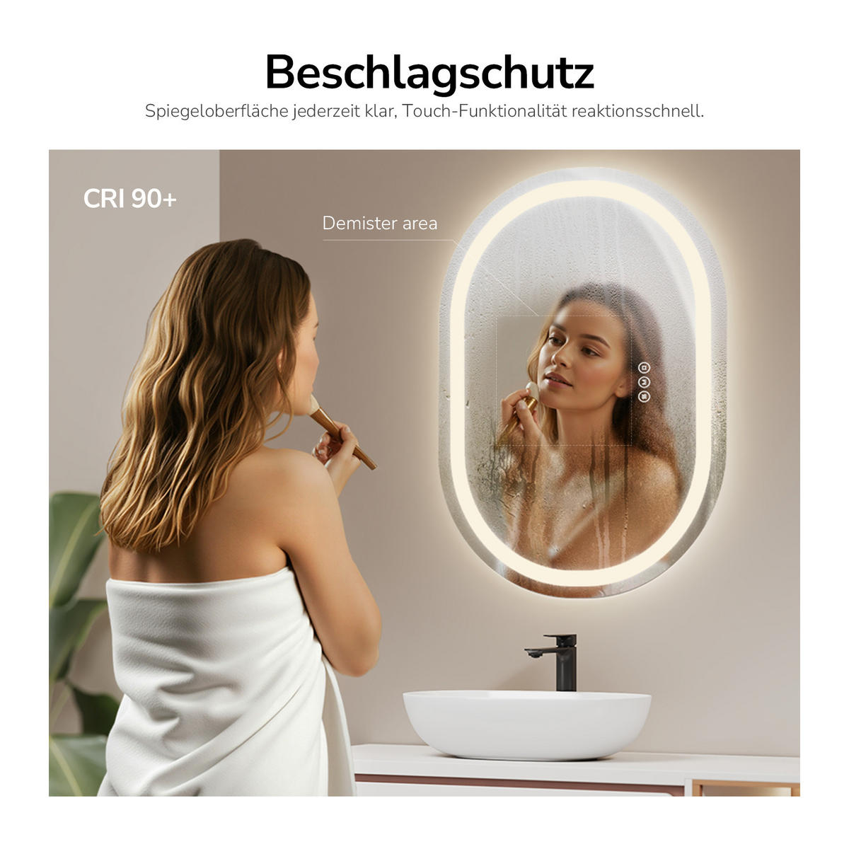 BADRUMSSPEGEL med belysning i skena 80/60 cm - Transparent, Glas (80/60/2.5cm) - EMKE