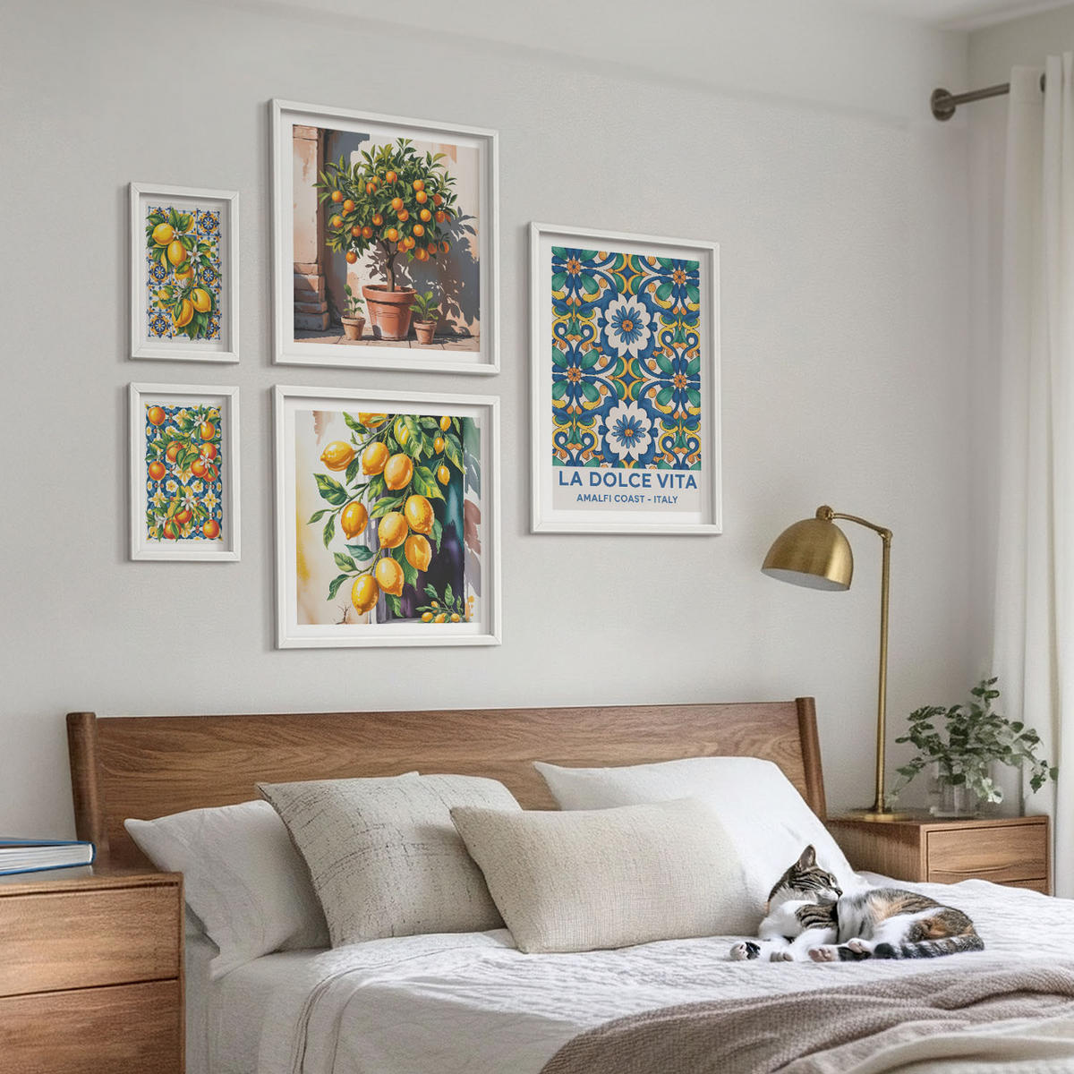 WANDBILDER 5er-Set - 50x50 cm & 20x30 cm & 40x60 cm Weißer Rahmen - Zitronenlimonade blaue Tür - Weiß, Kunststoff (40/60cm) - ArtPrintCave