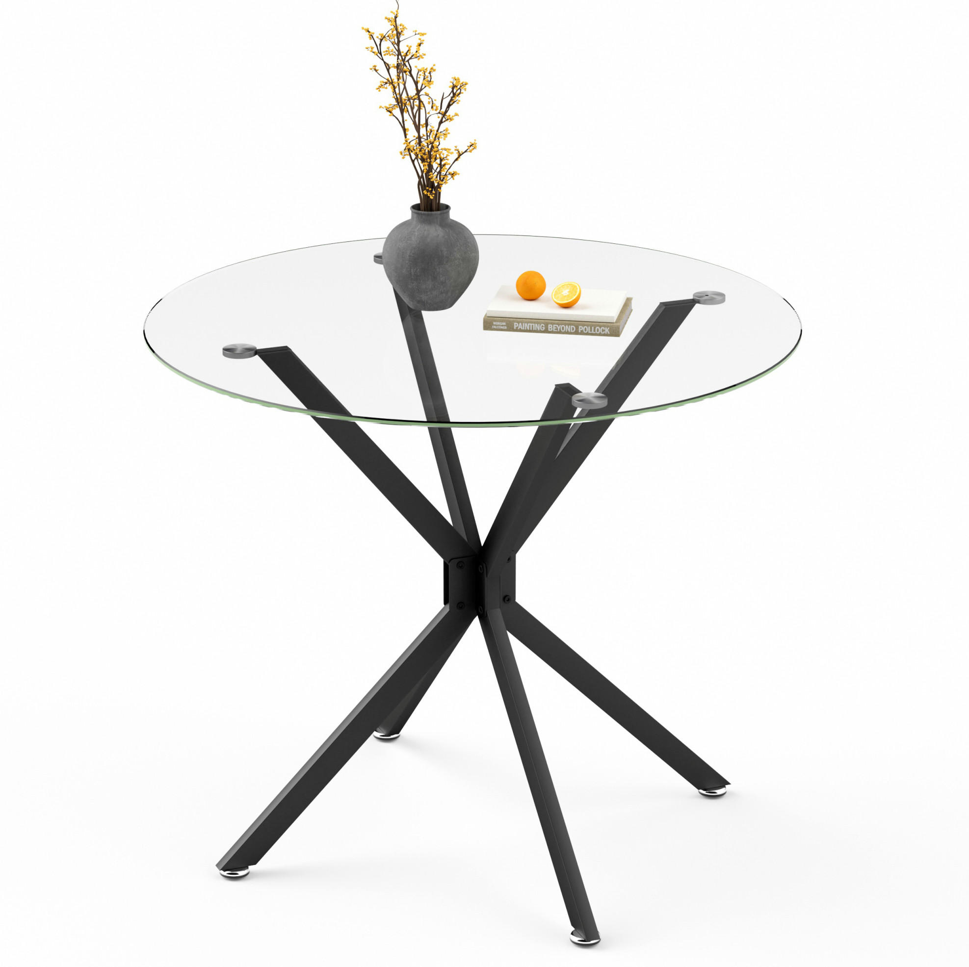 ESSTISCH aus Glas und Metall 90x90x78 cm Schwarz mit gehärteter Glasplatte und verstellbaren Füßen - Schwarz, Glas (90/90/78cm) - Modfu