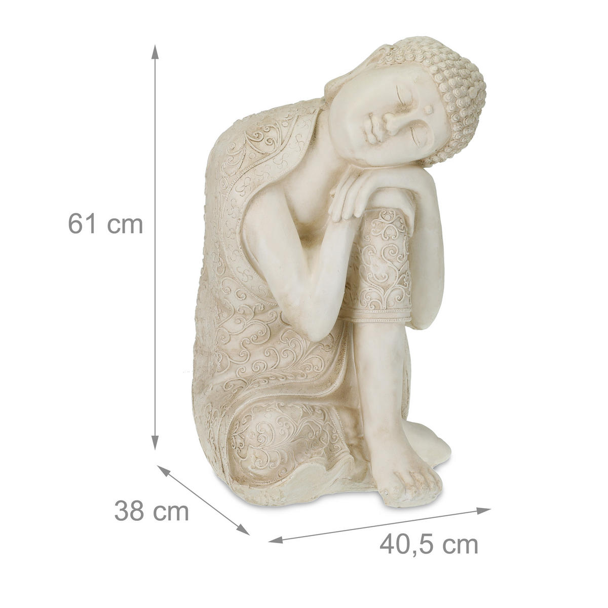BUDDHA-FIGUR - Creme, Kunststoff (40.5/61/38cm) - Relaxdays