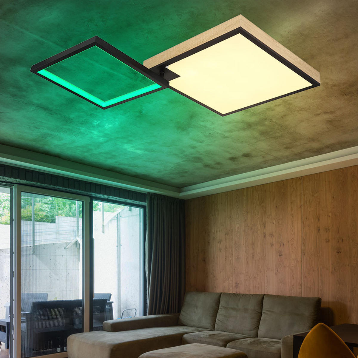 LED DECKENLEUCHTE Jacky Schwarz Holzoptik - Schwarz, Metall (85.5/55/10cm) - Globo Lighting