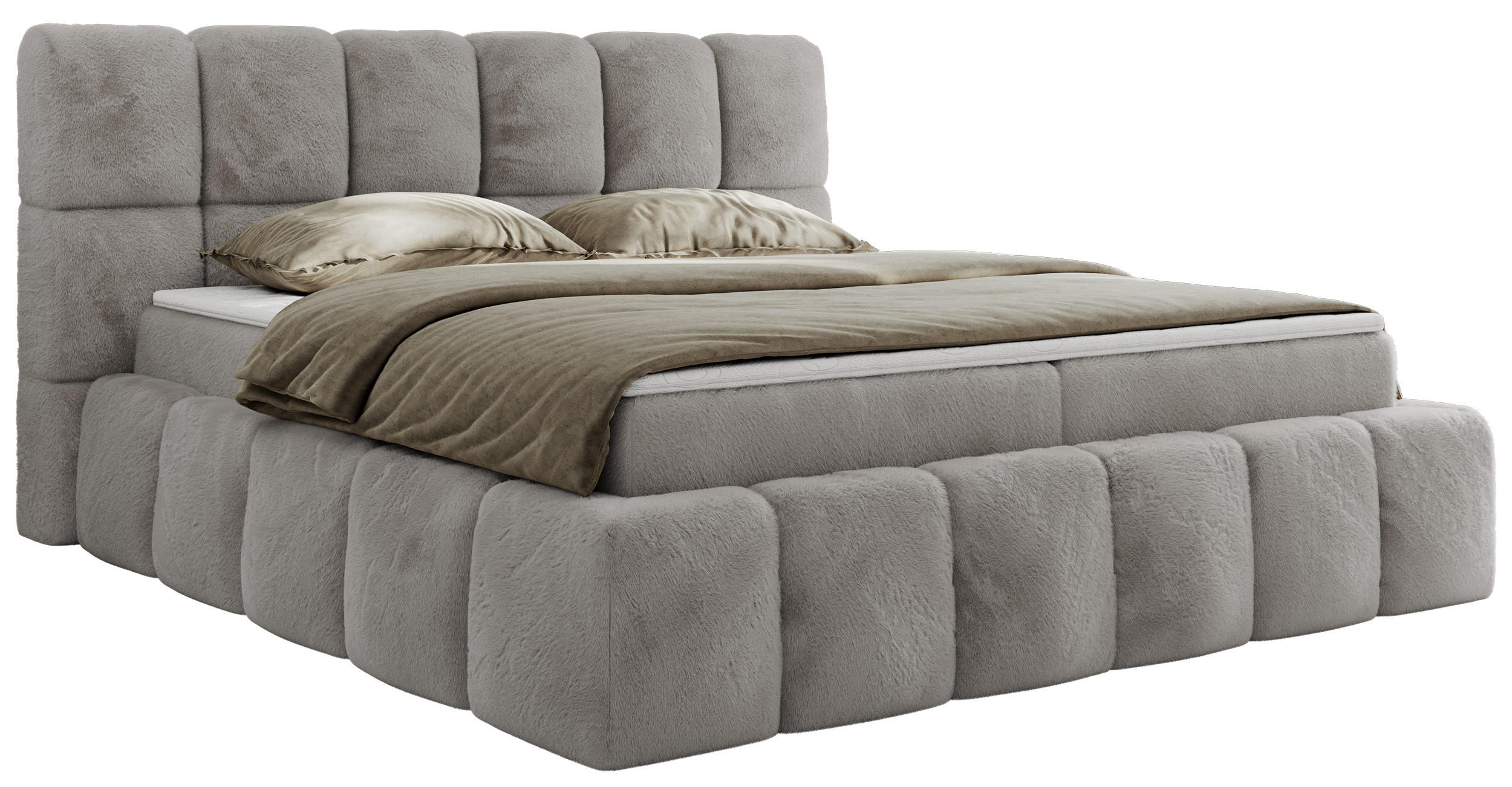 BOXBETT NIRA 120/200 - Hellgrau Plüsch - H3 - Hellgrau, Holz/Textil (120/200cm) - MKS