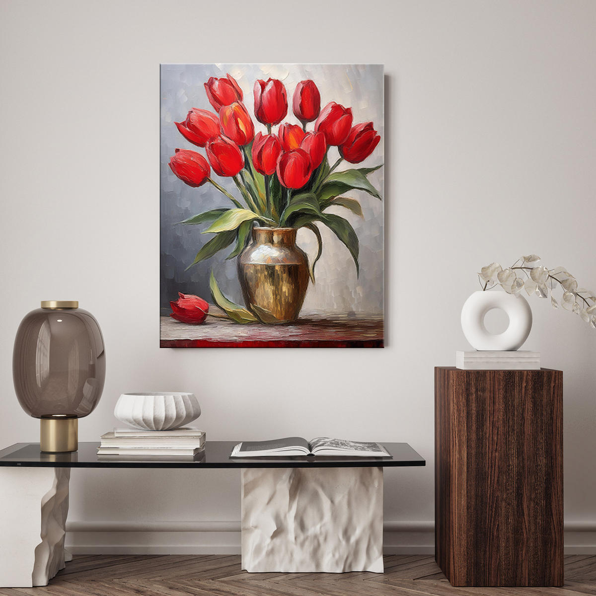 WANDBILD rote tulpen in einer vase - Rot, Textil (40/60cm) - Feeby